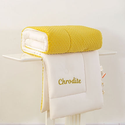 91家纺网 家纺一手货源 找家纺 憨豆家纺 2025新款棉麻刺绣豆豆绒大豆被保暖冬被加绒春秋被芯直播爆款被子 柠檬黄