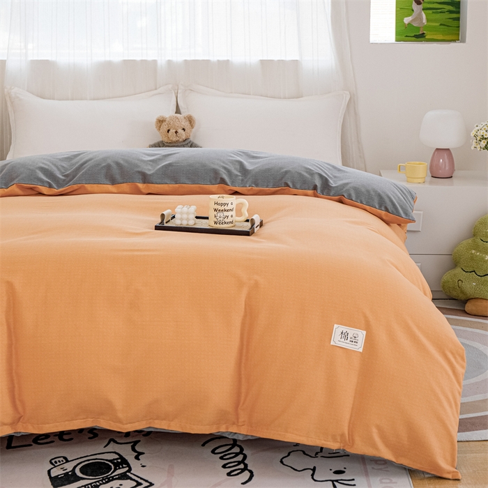 91家纺网 家纺一手货源 找家纺 宝时兰 2025新款加厚纯棉单被套生态磨毛全棉纯色双拼ab版被套单件 双拼-桔灰