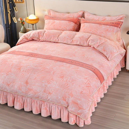 91家纺网 家纺一手货源 找家纺 橘姿 2024新款8斤床裙款牛奶绒四件套 暖意