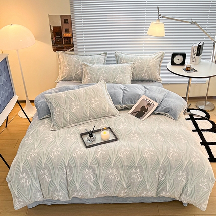 2024新款A类高克重立体浮雕牛奶绒加厚保暖系列-被套 流年花束蓝