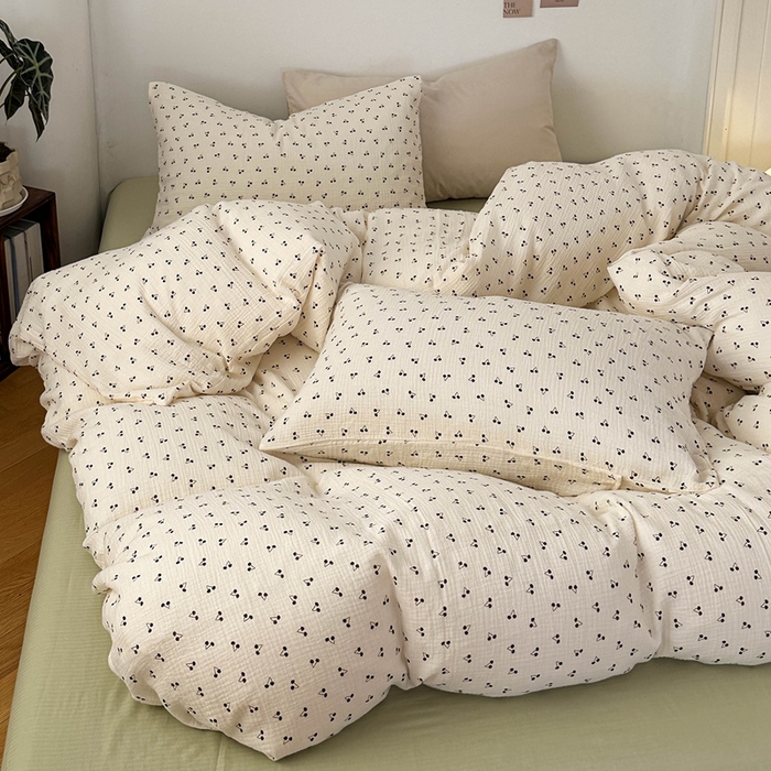 91家纺网 家纺一手货源 找家纺 洋铭区（原狠狠爱） 2024新款皱皱纱四件套 初夏樱桃