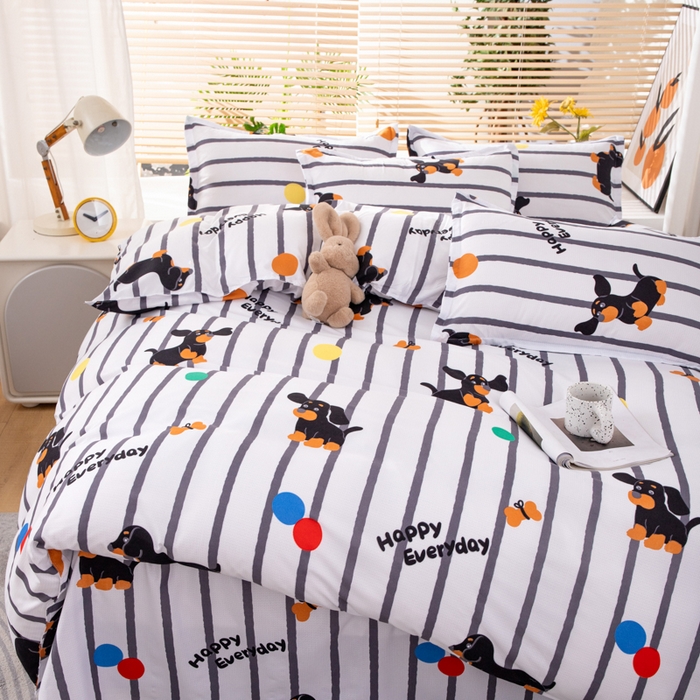 91家纺网 家纺一手货源 找家纺 乐居坊 2024新款亲肤棉美棉芦荟棉四件套新花型（8月）  呆萌狗