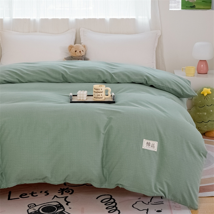 91家纺网 家纺一手货源 找家纺 宝时兰 2025新款加厚纯棉单被套生态磨毛全棉纯色双拼ab版被套单件 纯色-绿色
