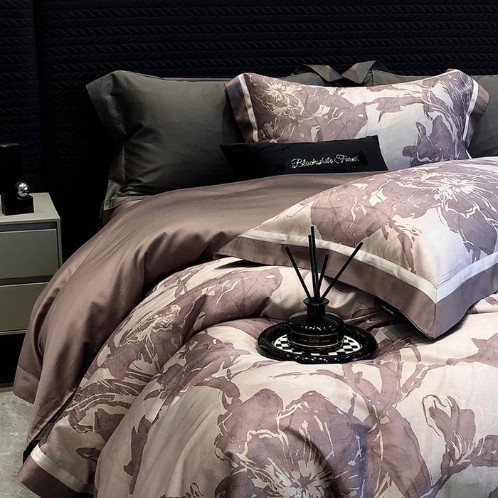 91家纺网 家纺一手货源 找家纺 2024新款高支天丝棉数码印花四件套-向晴 向晴-粉