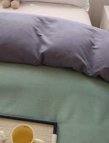 91家纺网 家纺一手货源 找家纺 宝时兰 2025新款加厚纯棉单被套生态磨毛全棉纯色双拼ab版被套单件 双拼-绿灰