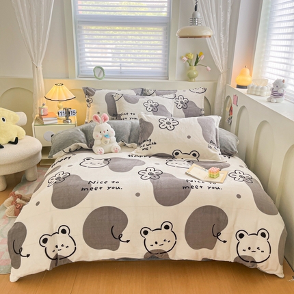 2024新款小清新牛奶绒高克重加厚保暖四件套 斑点熊