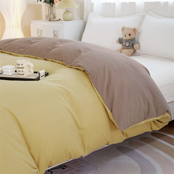 91家纺网 家纺一手货源 找家纺 宝时兰 2025新款加厚纯棉单被套生态磨毛全棉纯色双拼ab版被套单件 双拼-黄卡