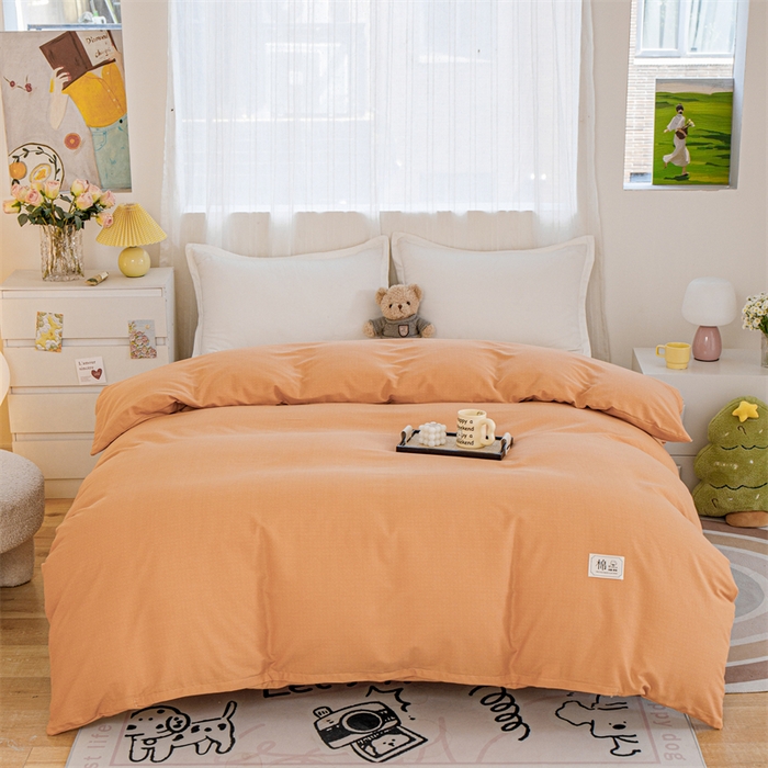 91家纺网 家纺一手货源 找家纺 宝时兰 2025新款加厚纯棉单被套生态磨毛全棉纯色双拼ab版被套单件 纯色-桔色