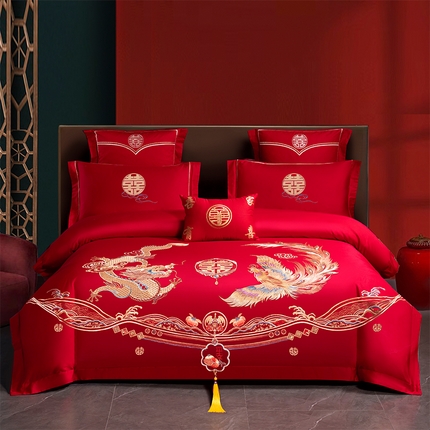 91家纺网 家纺一手货源 找家纺 富之雅2024新款全棉纯棉婚庆四件套多件套【控价销售最低不低于288元】 龙凤大喜