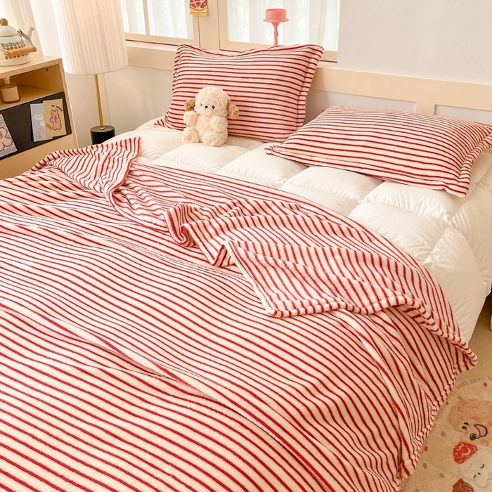 91家纺网 家纺一手货源 找家纺 川悦生活 2024新款高克重双面雪花绒毛毯 毛毯秋语-红豆