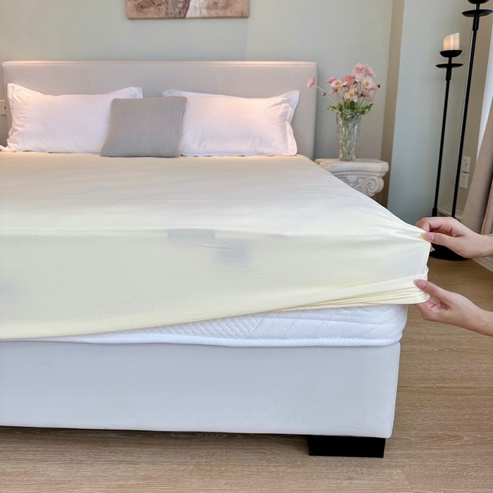 91家纺网 家纺一手货源 找家纺 兜米家居 2024新款云柔针织棉单床笠 鹅黄色