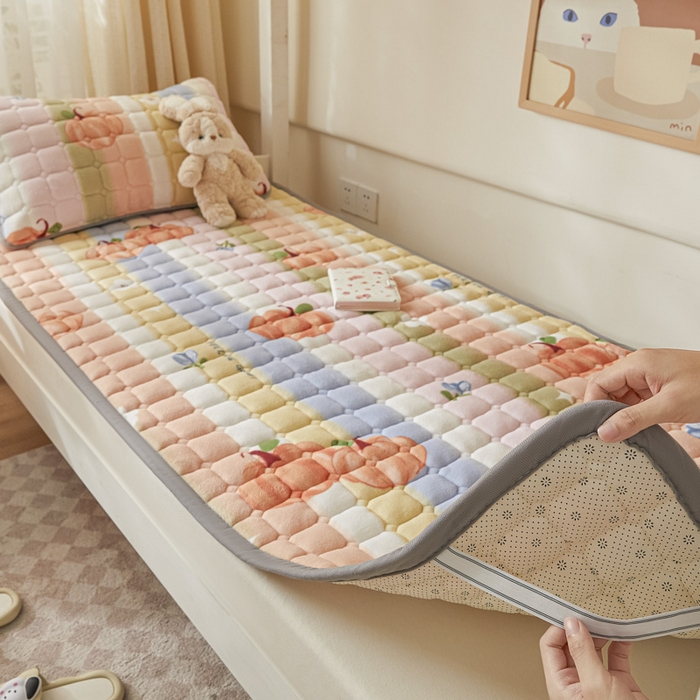 91家纺网 家纺一手货源 找家纺 卡伦家纺 2025新款A类牛奶绒夹棉加厚床垫学生宿舍单人床垫 南瓜派