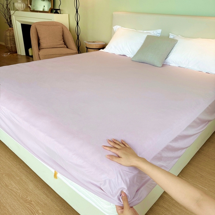 91家纺网 家纺一手货源 找家纺 兜米家居 2024新款云柔针织棉单床笠 浅紫色