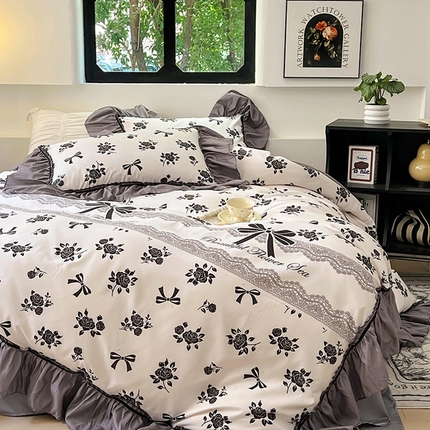 91家纺网 家纺一手货源 找家纺 春光里 2024新款法式大花边亲肤磨毛四件套