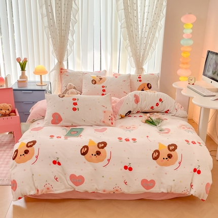 桃子家居 2024新款ins小清新花卉少女卡通跑量牛奶绒系列四件套 绒-嘟嘟酱