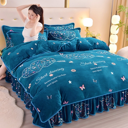 橘姿 2024新款8斤床裙款牛奶绒四件套 爱之依恋