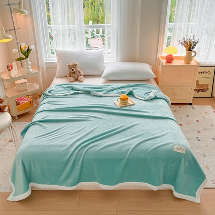 侨鑫 2024新款高克重牛奶绒纯色毛毯 抹茶绿