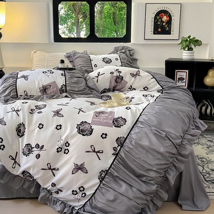 91家纺网 家纺一手货源 找家纺 春光里 2024新款法式大花边亲肤磨毛四件套