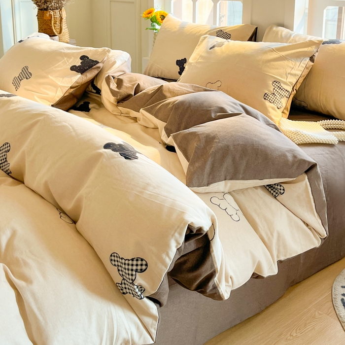 91家纺网 家纺一手货源 找家纺 千朵 2024新款全棉磨毛四件套 懒萌