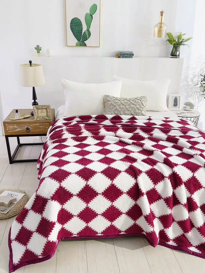 91家纺网 家纺一手货源 找家纺 一左一右 2024新款320g高克重加厚格子摇粒绒毛毯舒棉绒盖毯多功能毯子外贸跨境电商 姜红格