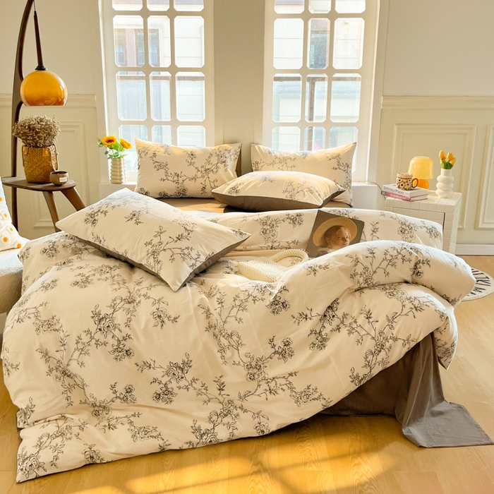 91家纺网 家纺一手货源 找家纺 千朵 2024新款全棉磨毛四件套 可可庄园