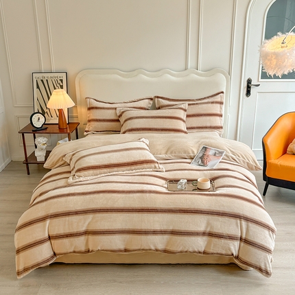 菡宝 2024新款8斤240g全消光牛奶绒系列四件套 查尔斯-卡其