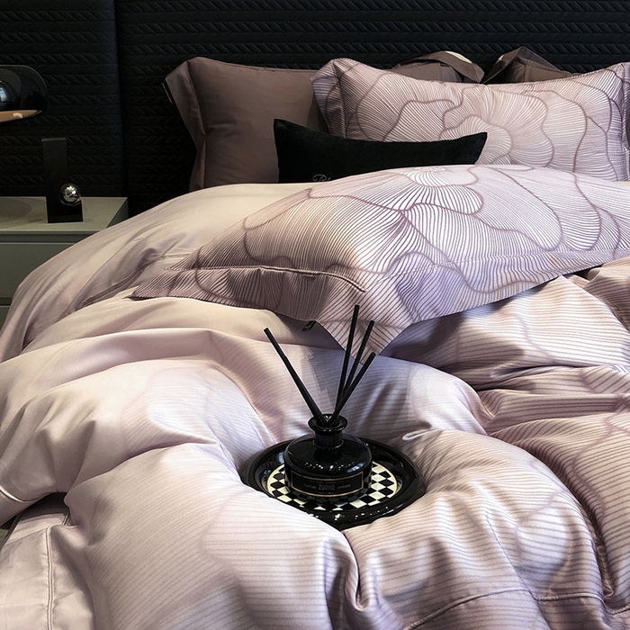 91家纺网 家纺一手货源 找家纺 2024新款高支天丝棉数码印花四件套 柏云-紫