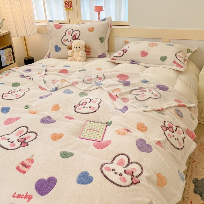 91家纺网 家纺一手货源 找家纺 川悦生活 2024新款高克重双面雪花绒毛毯 毛毯泡芙小兔