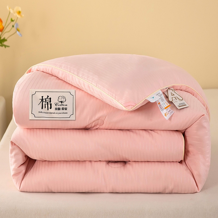 91家纺网 家纺一手货源 找家纺 森璐家纺 2024新款原棉提花大豆被 粉玉