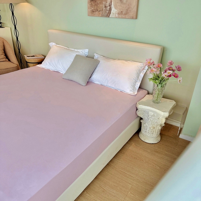 91家纺网 家纺一手货源 找家纺 兜米家居 2024新款云柔针织棉单床笠 浅紫色