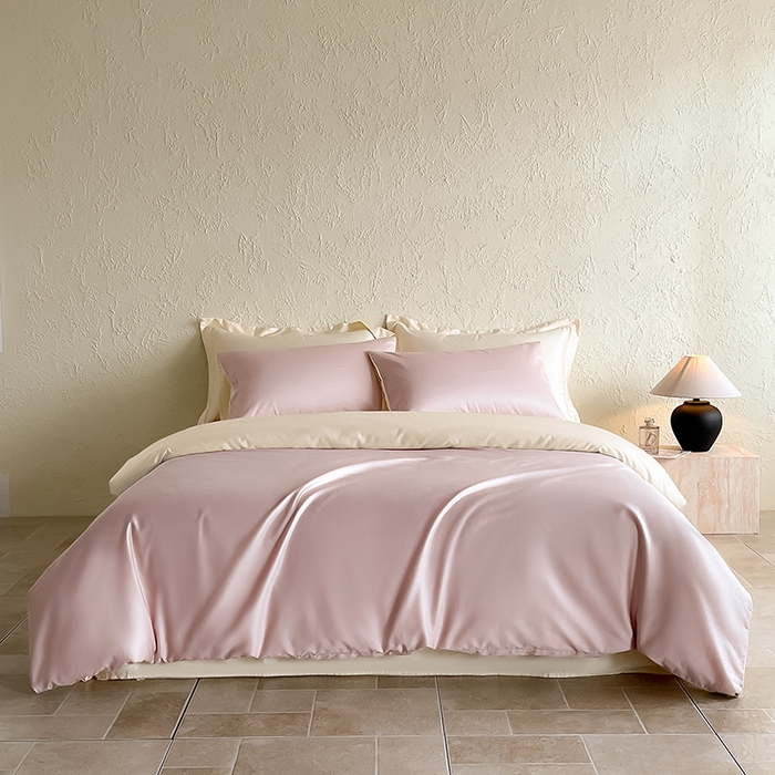 91家纺网 家纺一手货源 找家纺 猪先生 2024新款A类全棉高支高密纯棉单被套 白桃茶粉+奶昔白