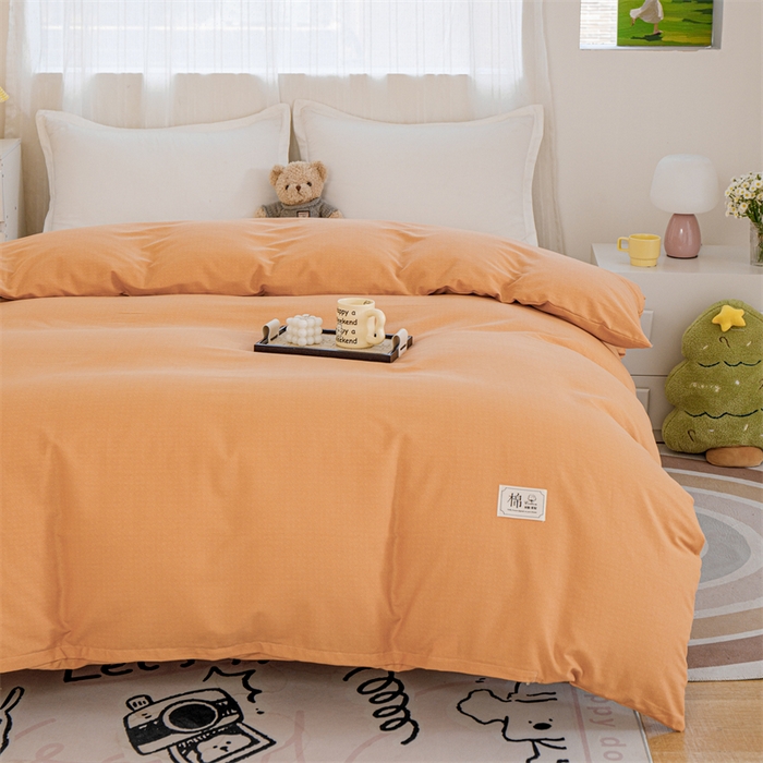 91家纺网 家纺一手货源 找家纺 宝时兰 2025新款加厚纯棉单被套生态磨毛全棉纯色双拼ab版被套单件 纯色-桔色