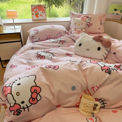 91家纺网 家纺一手货源 找家纺 （总）暮思家居 2024新款三丽鸥正版授权纯棉数码印花生态全棉磨毛系列四件套--四件套