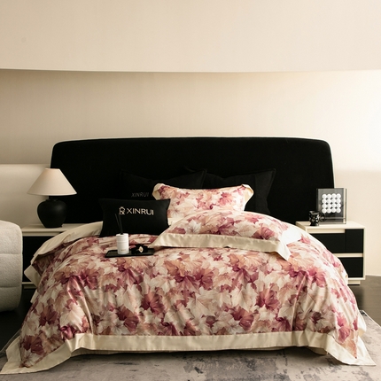 91家纺网 家纺一手货源 找家纺 （总）馨蕊家居 2024秋冬新品金太阳100S高奢活性数码印花四件套-枫林晚