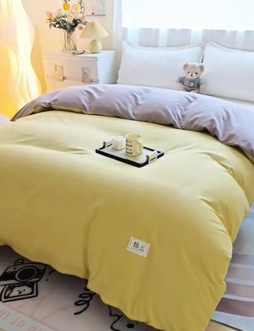 91家纺网 家纺一手货源 找家纺 宝时兰 2025新款加厚纯棉单被套生态磨毛全棉纯色双拼ab版被套单件 双拼-黄卡