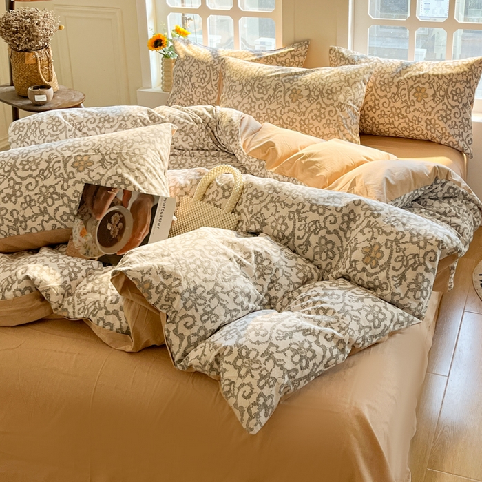 91家纺网 家纺一手货源 找家纺 千朵 2024新款全棉磨毛四件套 摩卡