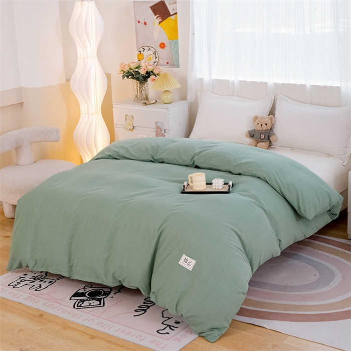 91家纺网 家纺一手货源 找家纺 宝时兰 2025新款加厚纯棉单被套生态磨毛全棉纯色双拼ab版被套单件 纯色-绿色