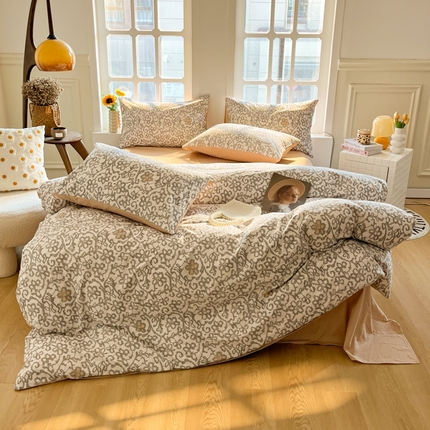 千朵 2024新款全棉磨毛四件套 摩卡