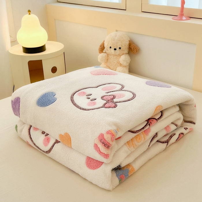 91家纺网 家纺一手货源 找家纺 川悦生活 2024新款高克重双面雪花绒毛毯 毛毯泡芙小兔