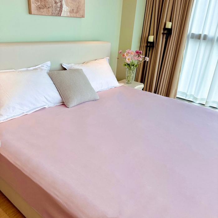 91家纺网 家纺一手货源 找家纺 兜米家居 2024新款云柔针织棉单床笠 浅紫色