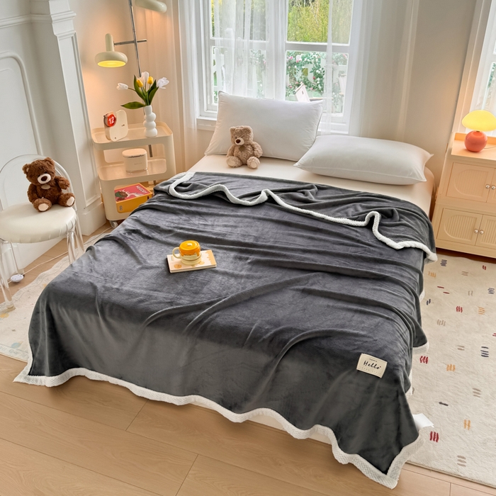 91家纺网 家纺一手货源 找家纺 侨鑫 2024新款高克重牛奶绒纯色毛毯 深灰