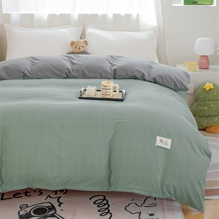 91家纺网 家纺一手货源 找家纺 宝时兰 2025新款加厚纯棉单被套生态磨毛全棉纯色双拼ab版被套单件 双拼-绿灰