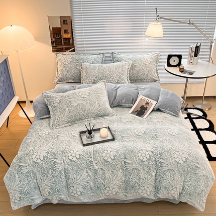 2024新款A类高克重立体浮雕牛奶绒加厚保暖系列-四件套 宛然蓝色
