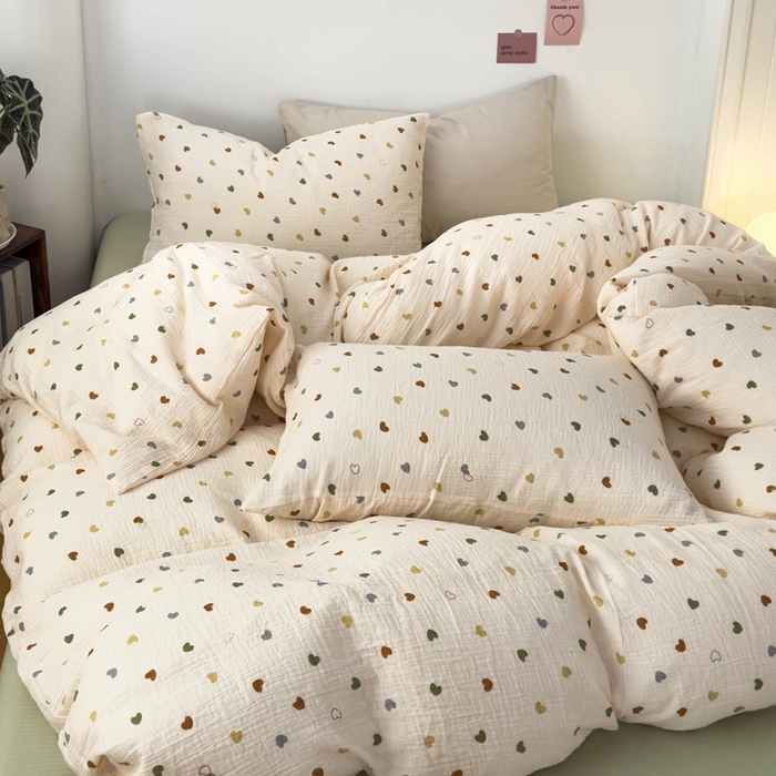 91家纺网 家纺一手货源 找家纺 洋铭区（原狠狠爱） 2024新款皱皱纱四件套 油画爱心