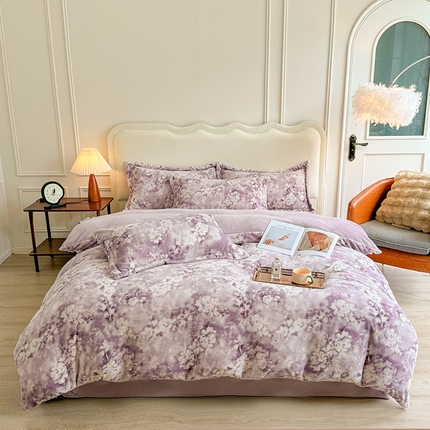 菡宝 2024新款8斤240g全消光牛奶绒系列四件套 梦莱-冷艳紫