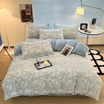 2024新款A类高克重立体浮雕牛奶绒加厚保暖系列-被套 叶之恋蓝