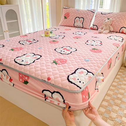 91家纺网 家纺一手货源 找家纺 （总）康纳利 2024新款A类抗菌加厚牛奶绒印花夹棉包边床笠可搭配同款四件套提供买家秀