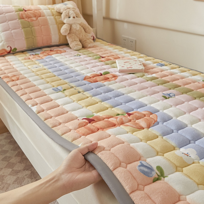 91家纺网 家纺一手货源 找家纺 卡伦家纺 2025新款A类牛奶绒夹棉加厚床垫学生宿舍单人床垫 南瓜派