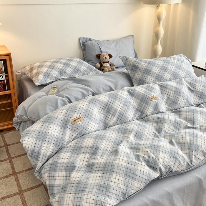 91家纺网 家纺一手货源 找家纺 新印象 2025新款全棉生态磨毛印花四件套苏米浅蓝格