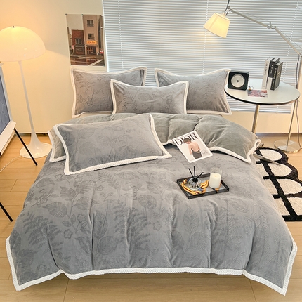 2024新款A类高克重3D立体雕花牛奶绒保暖系列套件单品-被套 花雕灰